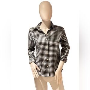 Banana Republic women’s cotton preppy navy gingham button-down shirt, size 2P